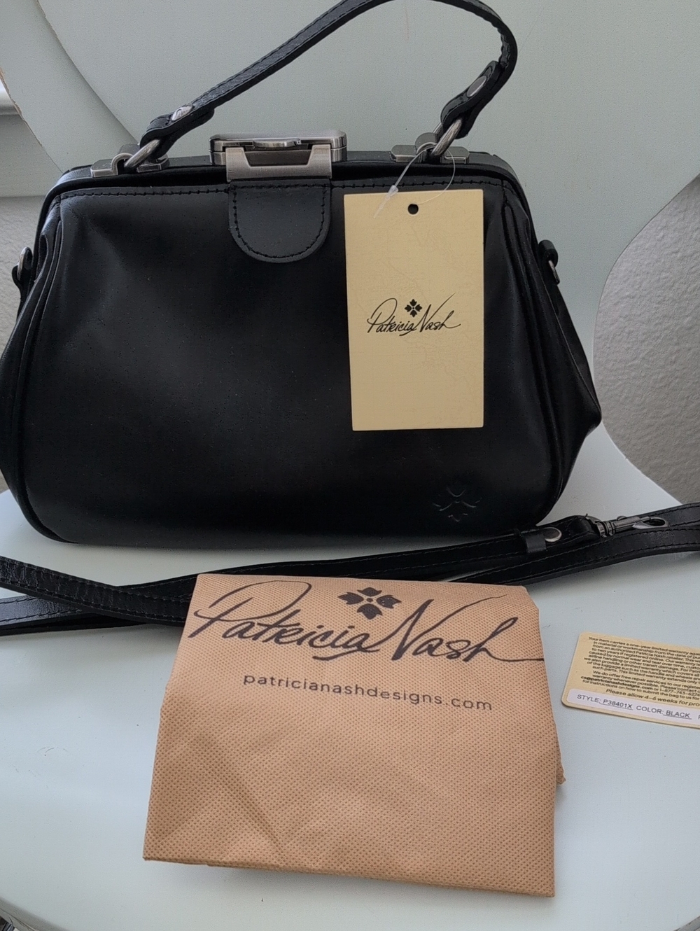 NWT  Patricia Nash Black Leather Structured Top-Handle Shoulder Bag